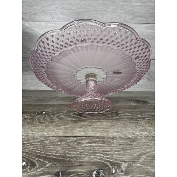 Vintage Gorham Emily's Attic Collection Pink 13” Footed Cake Plate Stand hobnail - Picture 6 of 11